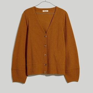 RARE Madewell Pieced Sleeve Cardigan in Acorn - EUC (Size XL) Flower Buttons